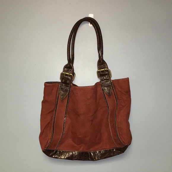 EMILIE M. Faux Suede Rust & Brown Tote Bag - Picture 1 of 7
